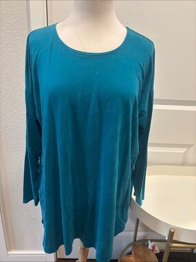 GUC Eileen Fisher Teal Long-Sleeve Scoop Neck Top